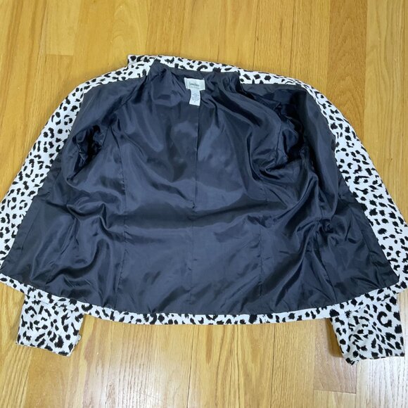 Neiman Marcus Jacket Velvet Snow Leopard No Close White Black Cotton Vintage (S) - Picture 5 of 9